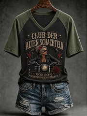 Frauen-T-Shirt mit witzigem Slogan-Print und V-Ausschnitt