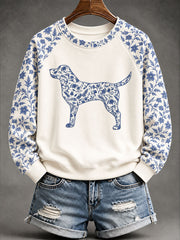 Damen-Sweatshirt mit Labrador-Retriever- und chinesisch inspiriertem Blumenmuster