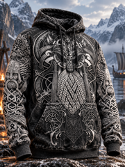 Übergroßes Herren-Hoodie mit nordischem Krieger- und Wikinger-Motiv