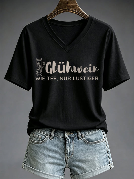 Damen-T-Shirt mit Glühwein-Print und kurzen Ärmeln