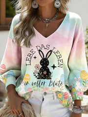 Oster-Shirt für Frauen mit langen Ärmeln und Print
