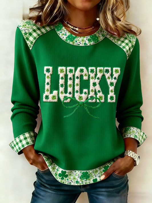 Damen St. Patrick's Day Lucky Shamrocks Print Casual Waffel Sweatshirt
