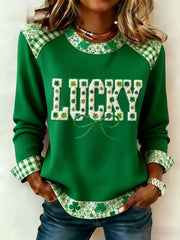 Damen St. Patrick's Day Lucky Shamrocks Print Casual Waffel Sweatshirt