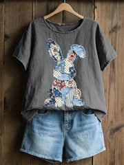 Frauen Kaninchen Patchwork Kunstdruck Casual Top
