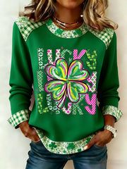 Damen St. Patrick's Day Lucky Shamrock Print Casual Waffel Sweatshirt