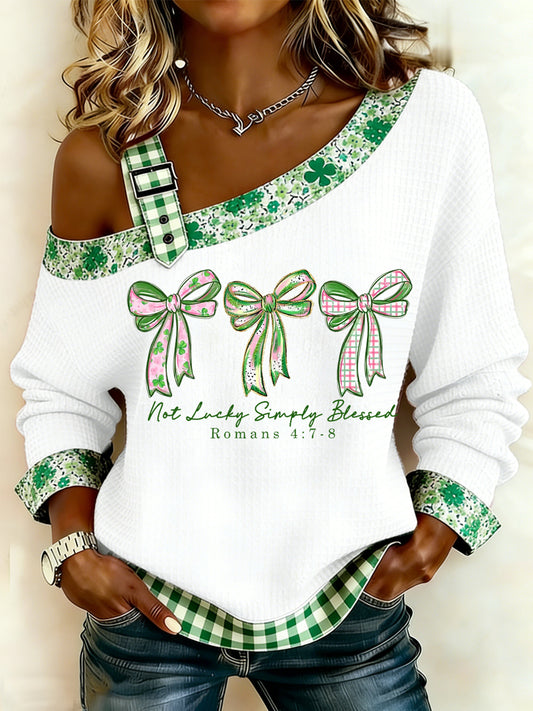 Frauen St. Patrick's Day nicht Glück einfach gesegnet Druck lässig Waffel schulter frei Top