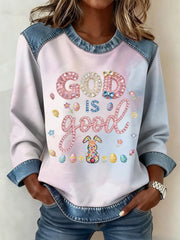 Frauen Osterhase Kunst Muster Patchwork Kunst Sweatshirt