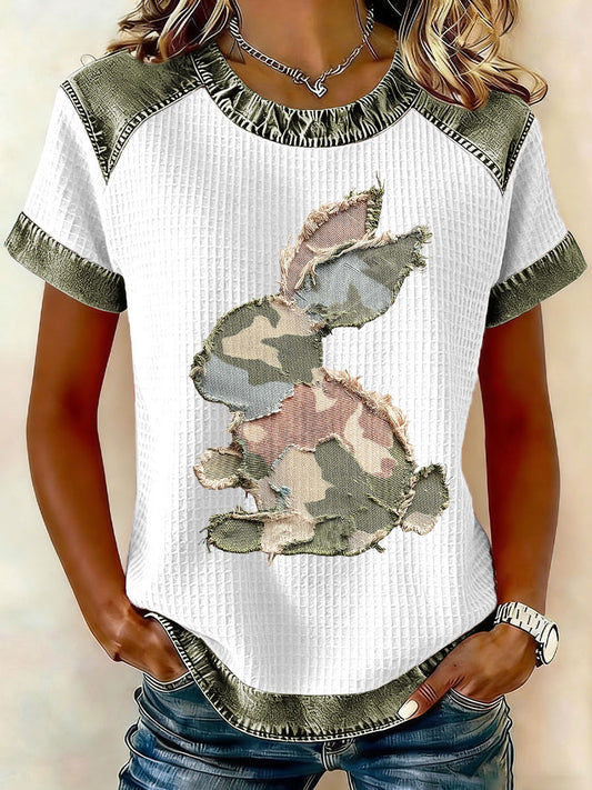 Frauen Kaninchen Patchwork Kunstdruck Casual T-Shirt