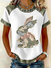 Frauen Kaninchen Patchwork Kunstdruck Casual T-Shirt