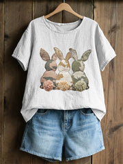 Frauen Kaninchen Patchwork Kunstdruck Casual Top