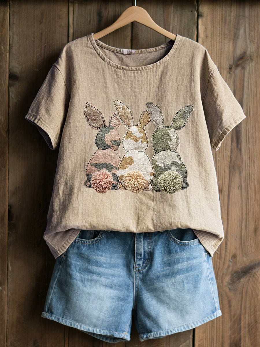 Frauen Kaninchen Patchwork Kunstdruck Casual Top