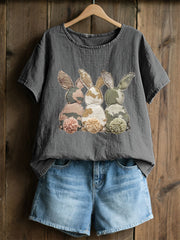 Frauen Kaninchen Patchwork Kunstdruck Casual Top