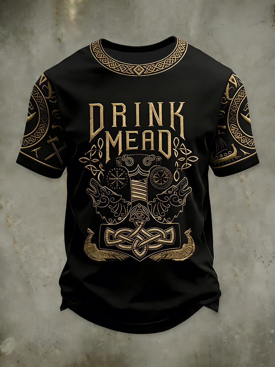 T-Shirt für Herren Wikinger trinken kurze Ärmel