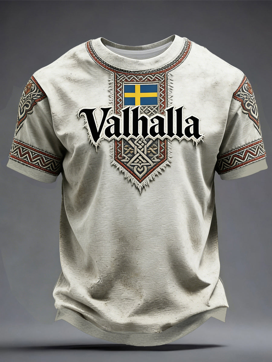 Herren-T-Shirt im schwedischen Wikingerstil mit Valhalla-Print