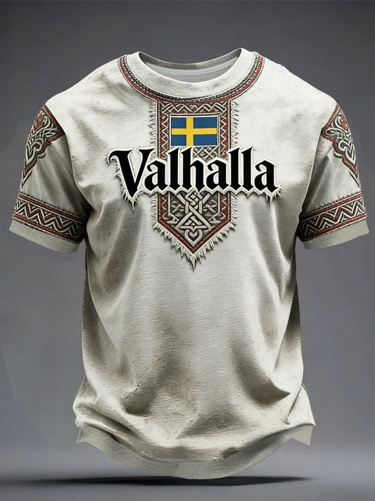Herren-T-Shirt im schwedischen Wikingerstil mit Valhalla-Print