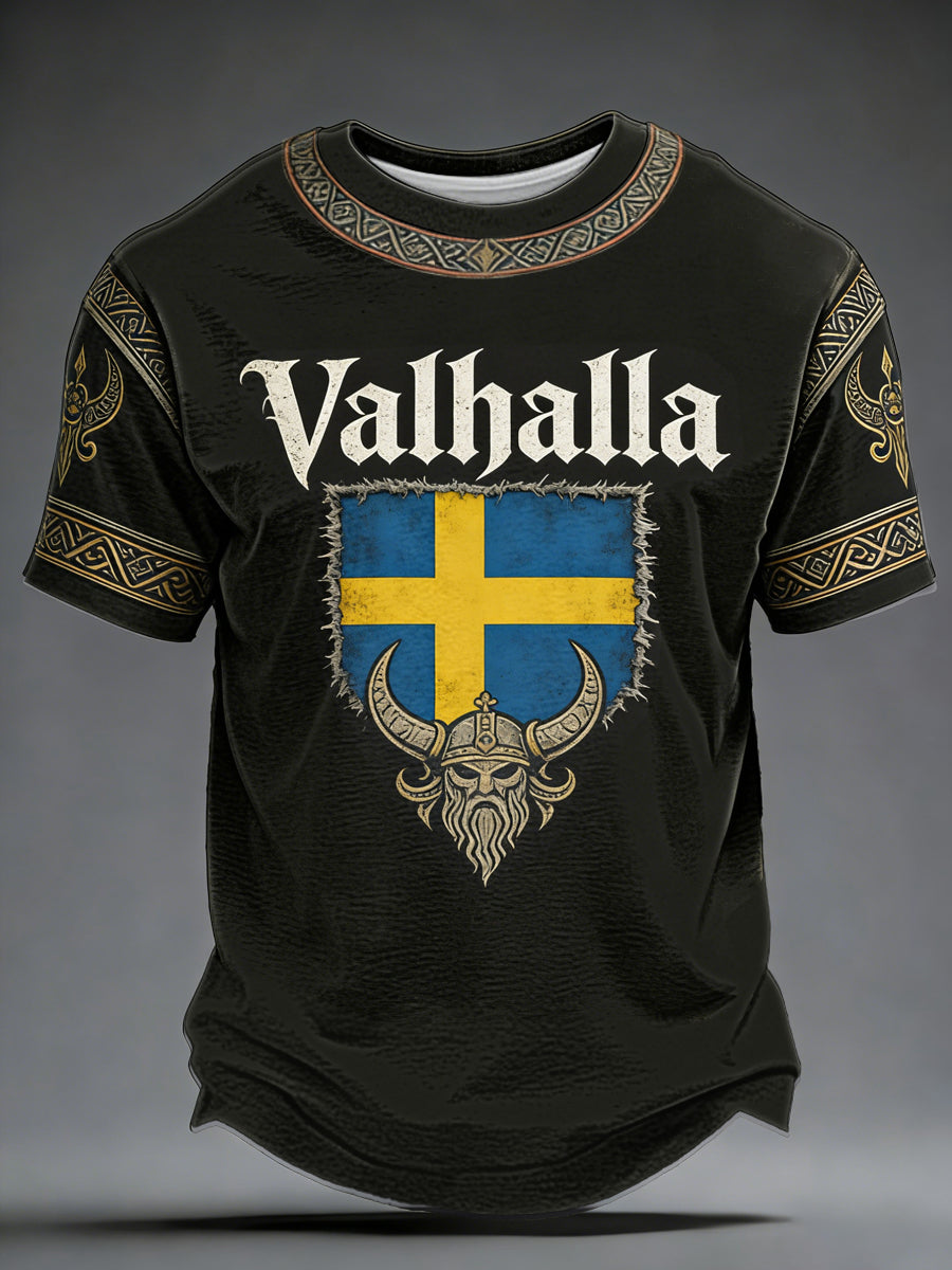 Herren-T-Shirt im schwedischen Wikingerstil mit Valhalla-Print