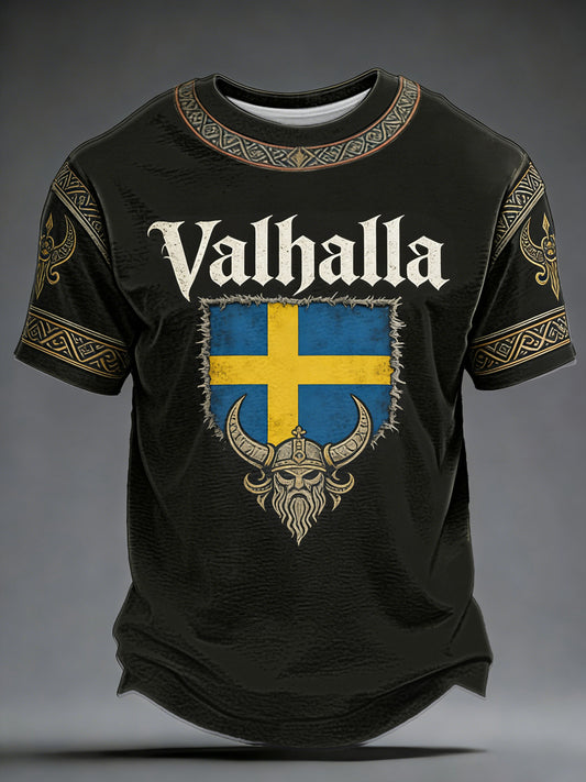 Herren-T-Shirt im schwedischen Wikingerstil mit Valhalla-Print