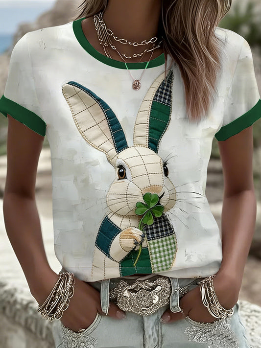 Kurzärmliges T-Shirt für Frauen mit Häschen kunst