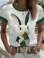 Kurzärmliges T-Shirt für Frauen mit Häschen kunst