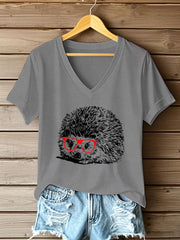 Kurzarm-T-Shirt mit Niedlichem Igel druck für Frauen
