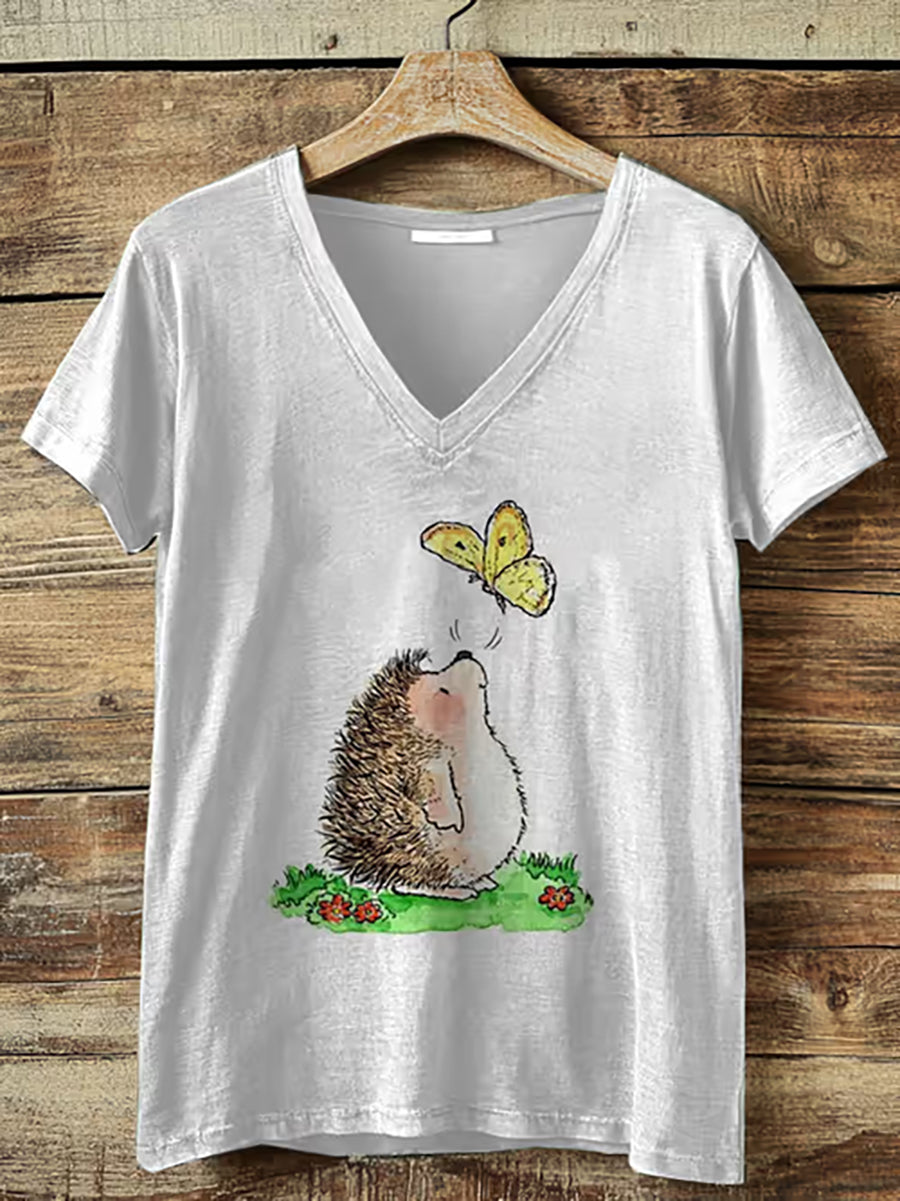Kurzarm-T-Shirt mit Niedlichem Igel druck für Frauen
