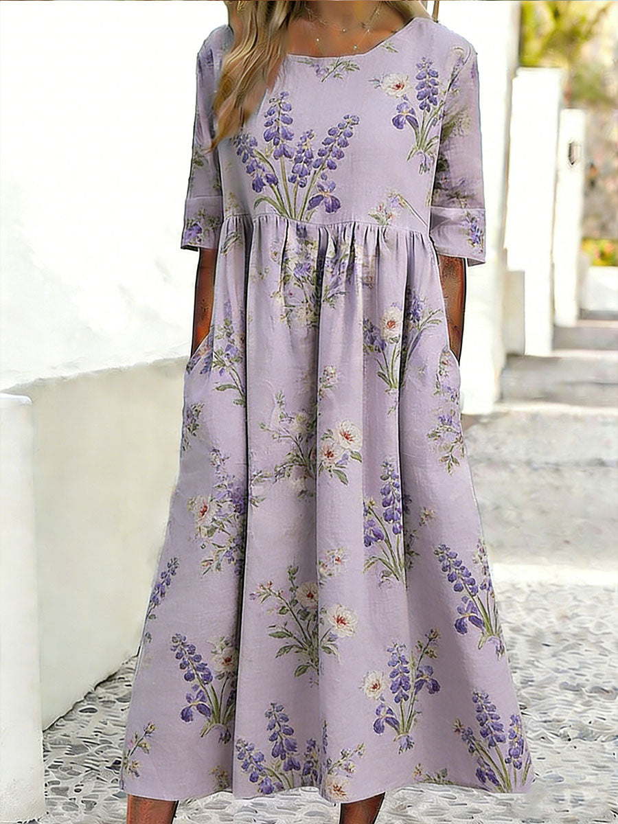 Damen-Blumen-Kunstdruck-Freizeit kleid