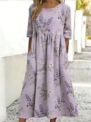 Damen-Blumen-Kunstdruck-Freizeit kleid