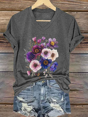 Damen-T-Shirt mit Blumenmuster und kurzen Ärmeln