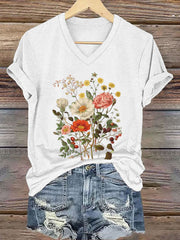 Damen-T-Shirt mit Blumenmuster und kurzen Ärmeln