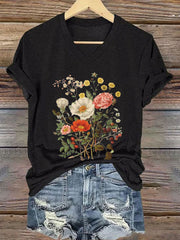 Damen-T-Shirt mit Blumenmuster und kurzen Ärmeln