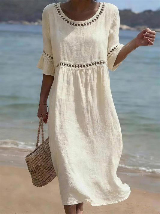 Einfaches einfarbiges Leinen-Misch kleid für Frauen