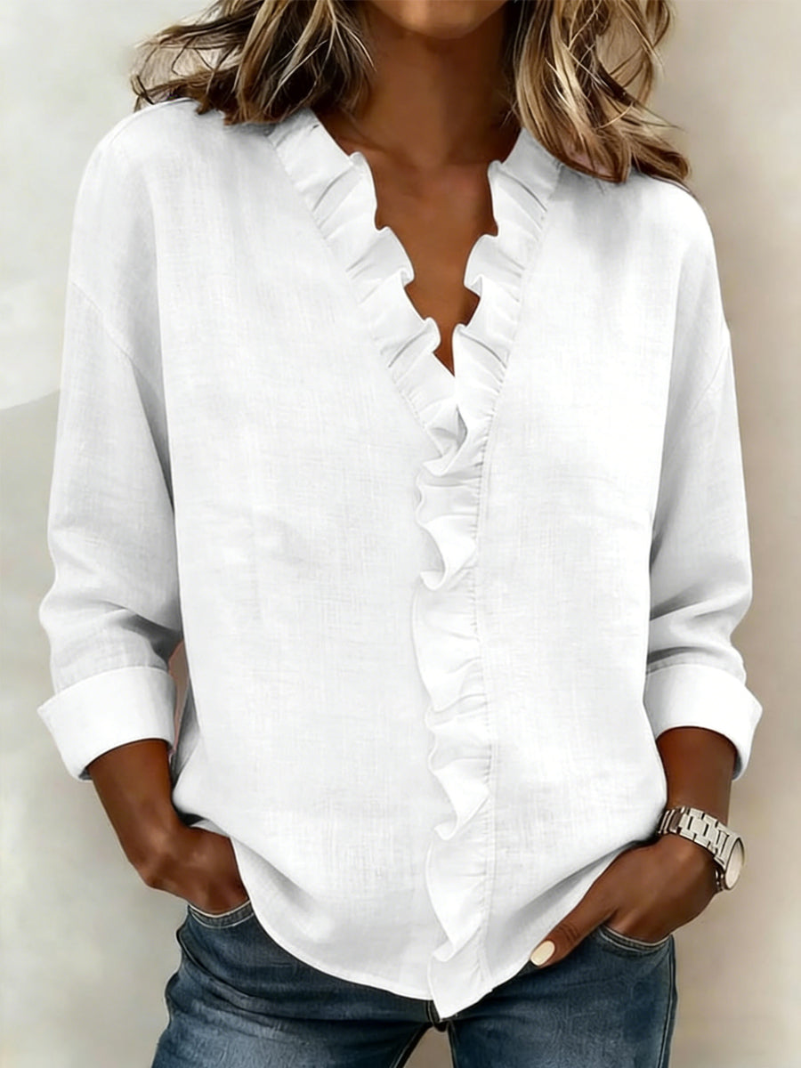 Frauen lässig elegantes Rüschen-Trimm-Shirt