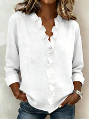 Frauen lässig elegantes Rüschen-Trimm-Shirt