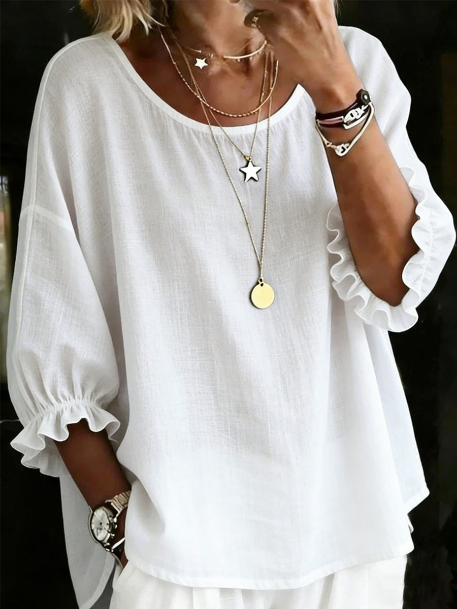 Damen lässiges elegantes Hemd mit 3/4-Ärmeln