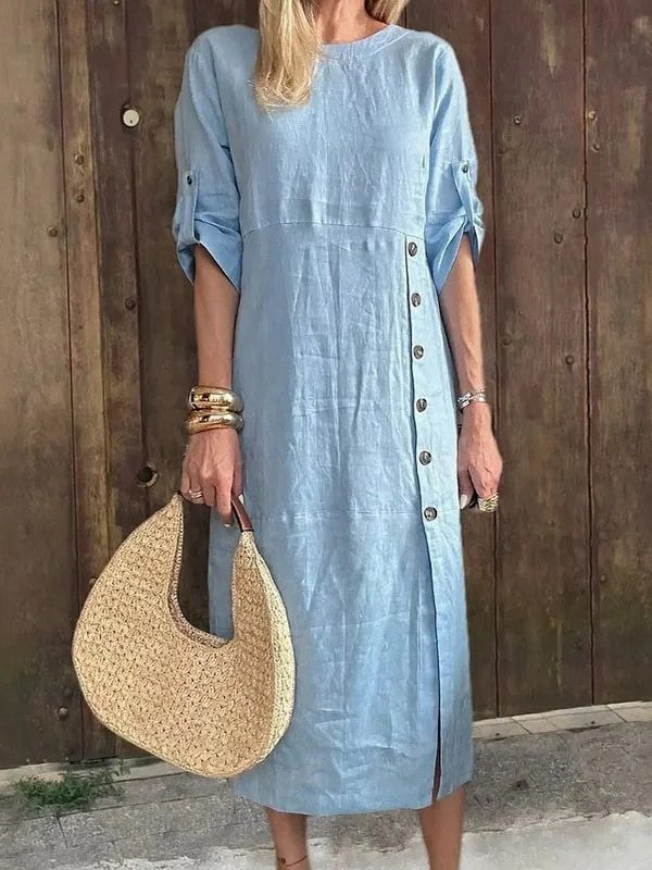 Damen-Button-Down-Maxikleid mit Seitenschlitz