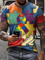 Herren-T-Shirt mit Autismus-Bewusstseins druck mit kurzen Ärmeln