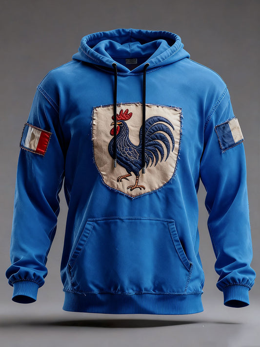 Chandail à capuchon surdimensionné avec poches Drapeau Français Le Coq Gaulois Homme