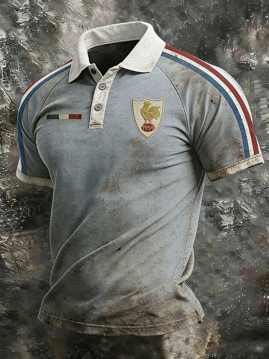 Chemise à manches d'épaule France Rugby à trois boutons pour homme