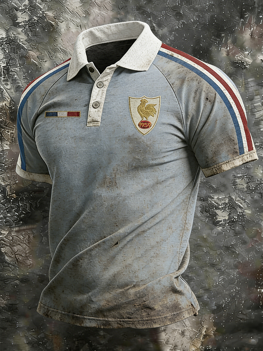 Chemise à manches d'épaule France Rugby à trois boutons pour homme