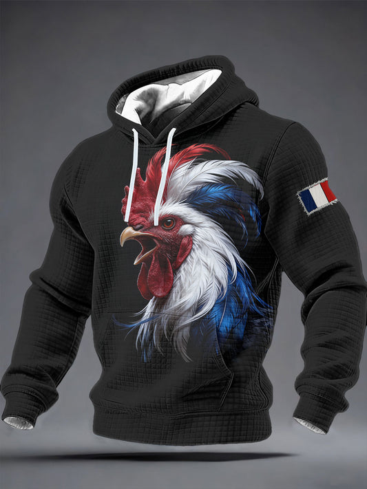 Chandail à capuchon à carreaux France Rugby en coton pour homme