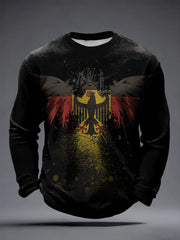 Herren-T-Shirt mit Deutschem Adler-Print, Waffelstruktur und langen Ärmeln