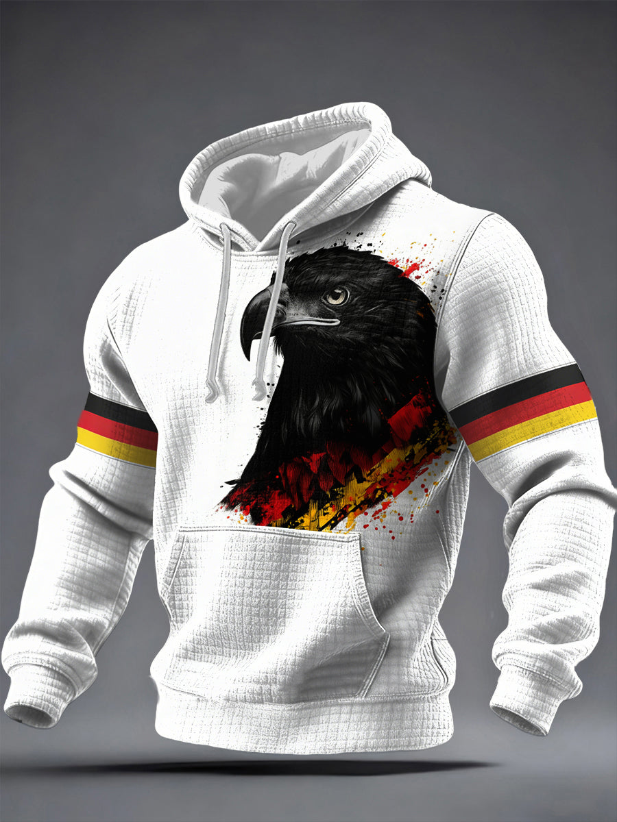 Herren-Kapuzenpullover aus Baumwolle mit deutschen Adler-Print und Karomuster