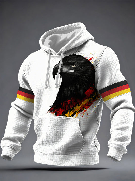 Herren-Kapuzenpullover aus Baumwolle mit deutschen Adler-Print und Karomuster