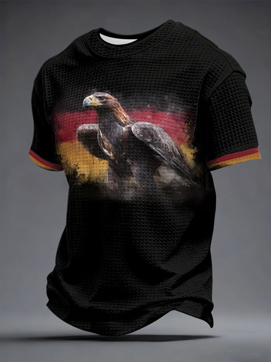 Herren-Shorts mit Waffelstruktur und deutschen Adler-Print, kurze Ärmel