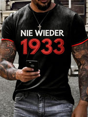 Herren-T-Shirt mit Kurzärmeln und dem Aufdruck „NIE WIEDER 1933“