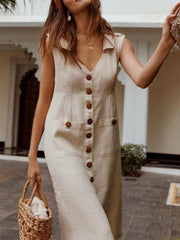 Einreihiges Button-Down-Kleid mit V-Ausschnitt für Damen