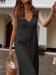 Einreihiges Button-Down-Kleid mit V-Ausschnitt für Damen