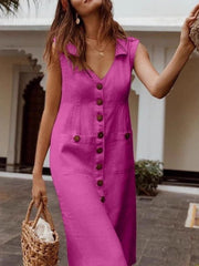 Einreihiges Button-Down-Kleid mit V-Ausschnitt für Damen