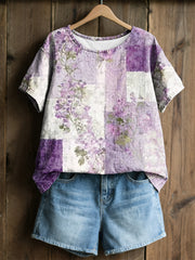 Damen lila Flora-Art-Print lässiges T-Shirt