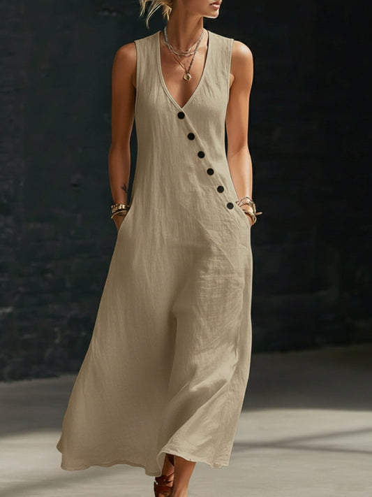 Ärmelloses Damen-Hemd aus Baumwolle mit V-Ausschnitt